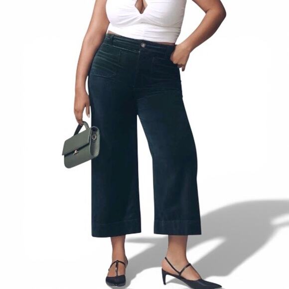 Maeve Pants - Maeve The Colette Velvet Wide-Leg Cropped Pants Women's 22W Black Classic NEW